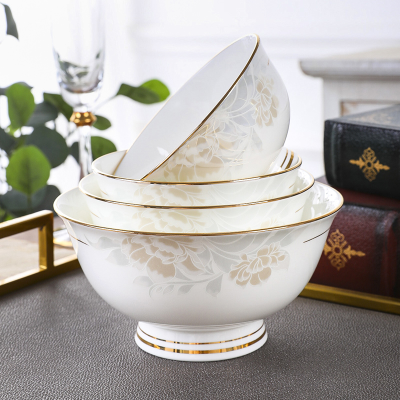 碗家用骨瓷吃饭碗单个面碗套装欧式金边米饭碗盘组合6英寸创意ins