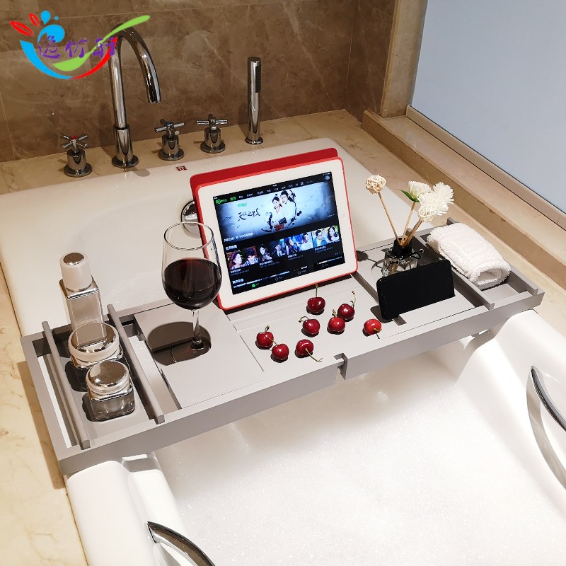欧式伸缩防滑浴缸架浴室泡澡置物架多功能平板手机架浴缸托盘支架