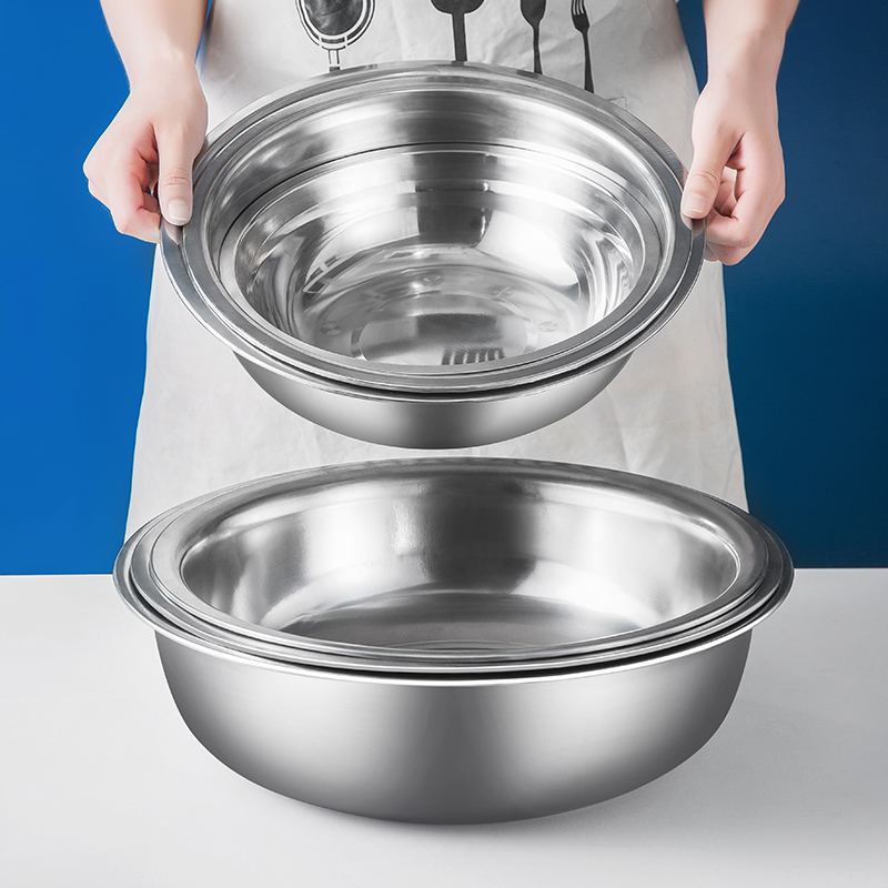 不锈钢盆圆形汤盆厨房洗菜盆加厚和面盆打蛋大号盆家用铁盆洗脸盆