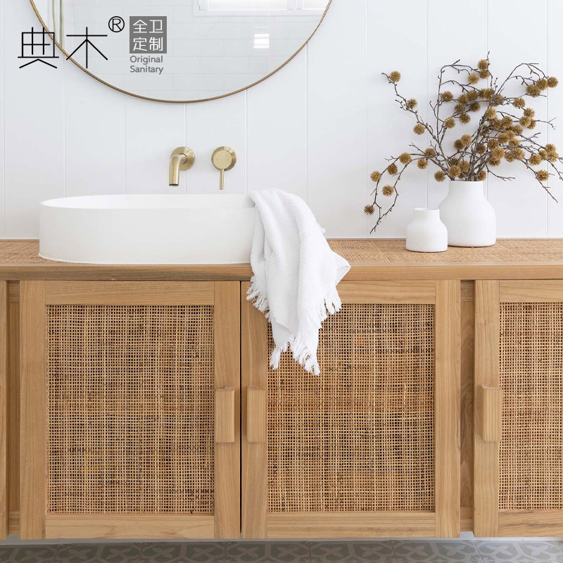 浴室柜一体陶瓷日式卫生间洗手台岩板洗脸洗手盆柜中式脸池柜定制