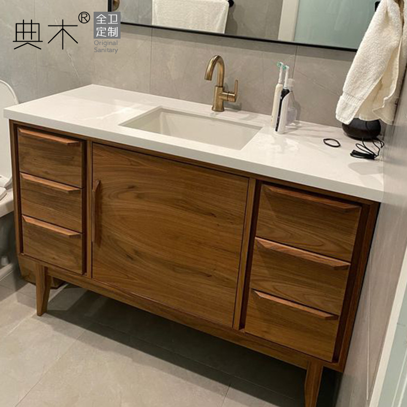 日式浴室柜新中式落地洗漱台网红岩板北欧洗手盆洗脸盆柜组合定制