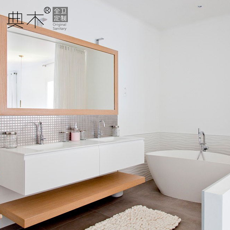 日式岩板浴室柜挂墙北欧风格实木洗脸盆柜新中式卫生间洗漱台定制