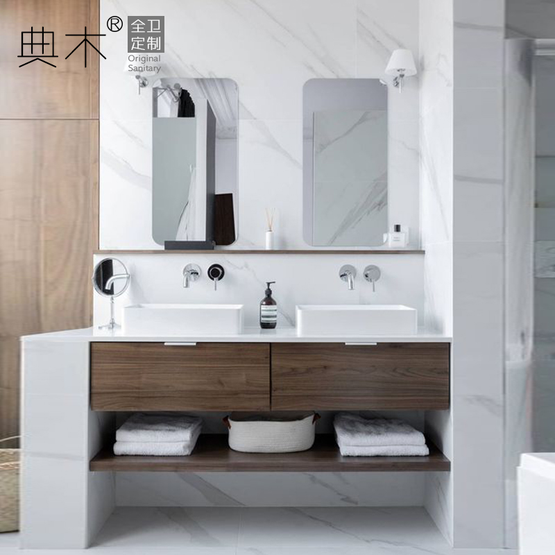 中式复古洗漱浴室柜岩板实木网红北欧卫浴洗脸盆柜组合洗手台定制