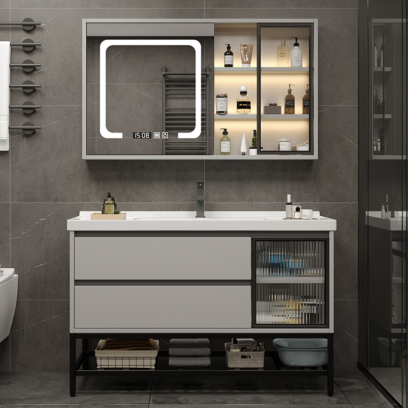 现代简约陶瓷一体盆浴室柜组合卫生间洗手盆洗脸盆智能镜柜洗漱台