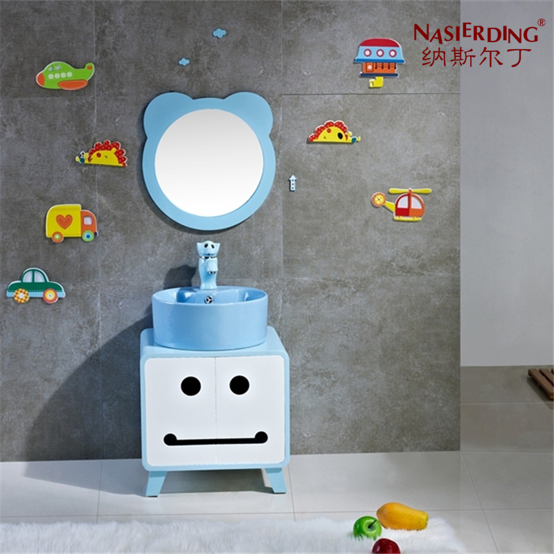 PVC迷你儿童洗手台盆柜组合陶瓷幼儿园卡通彩色浴室洗脸盆落地式