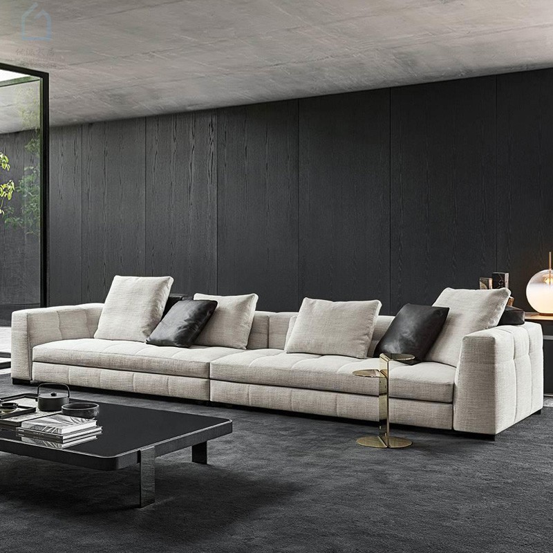 北欧现代小户型客厅皮艺设计师沙发意式轻奢极简布艺直排三四人位