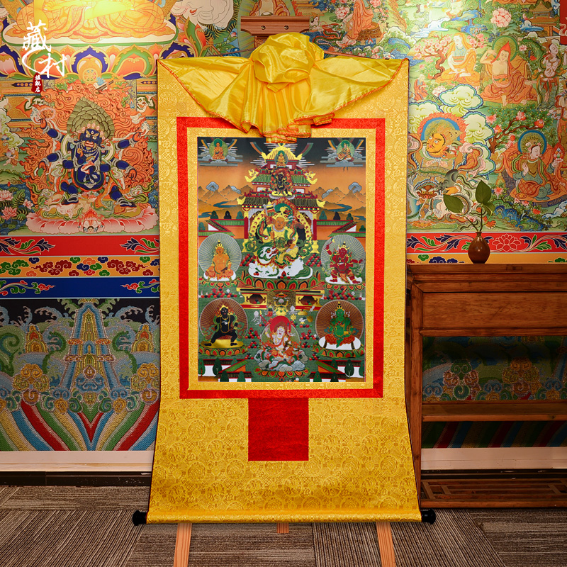 藏村 五姓财神挂件唐卡 居家用品黄财神黑财神五路财神像转轴挂画