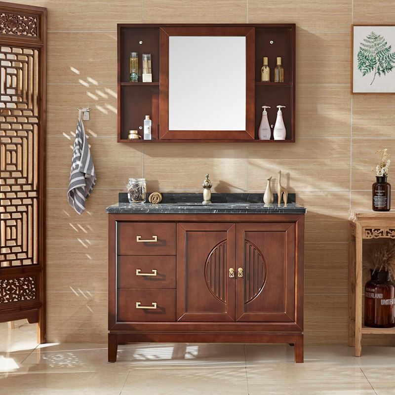 卫浴现代新中式浴室柜组合落地洗手洗脸盆柜实木卫生间洗漱台定制
