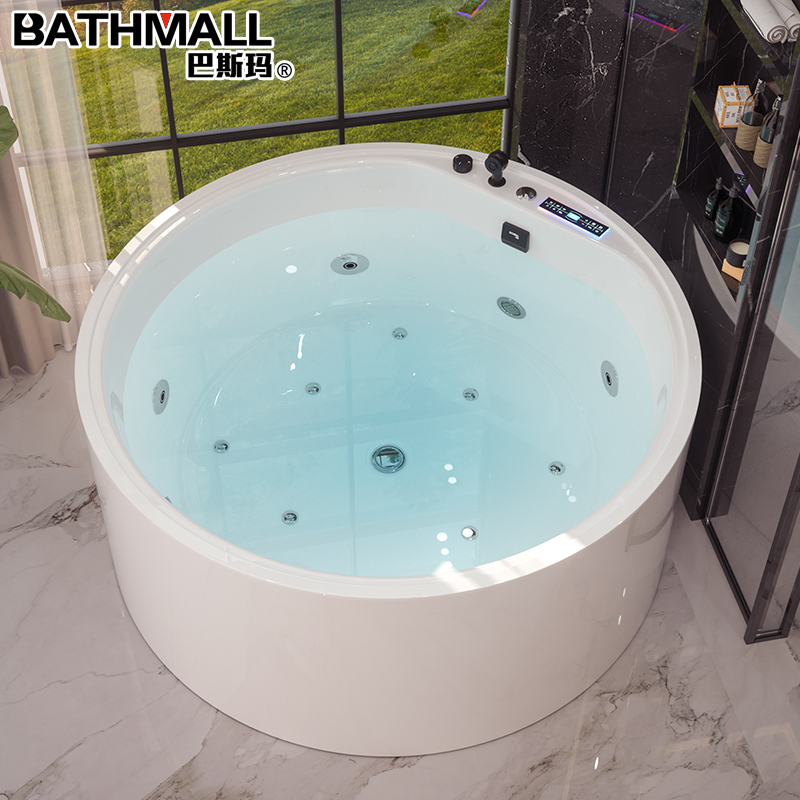 巴斯玛圆形浴缸独立式家用双人情侣冲浪按摩智能恒温加热泡澡浴缸