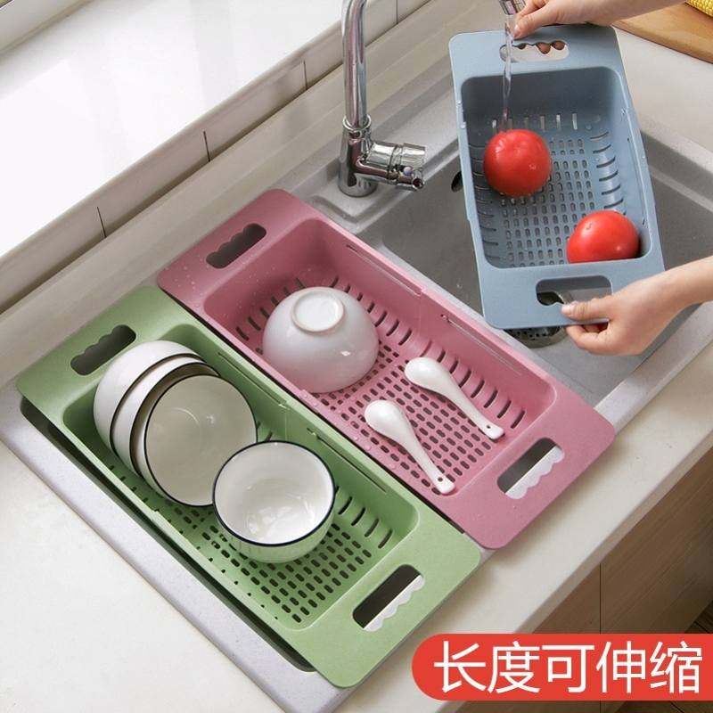 创意水槽收纳架架子碗架碗碟架厨房可伸缩置物架过滤筷架碗碟小麦