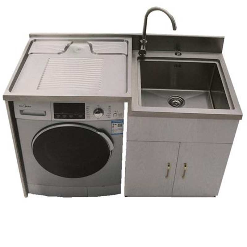304不锈钢洗衣盆n阳台柜洗衣机台面池水槽带搓板一体组合简约家用