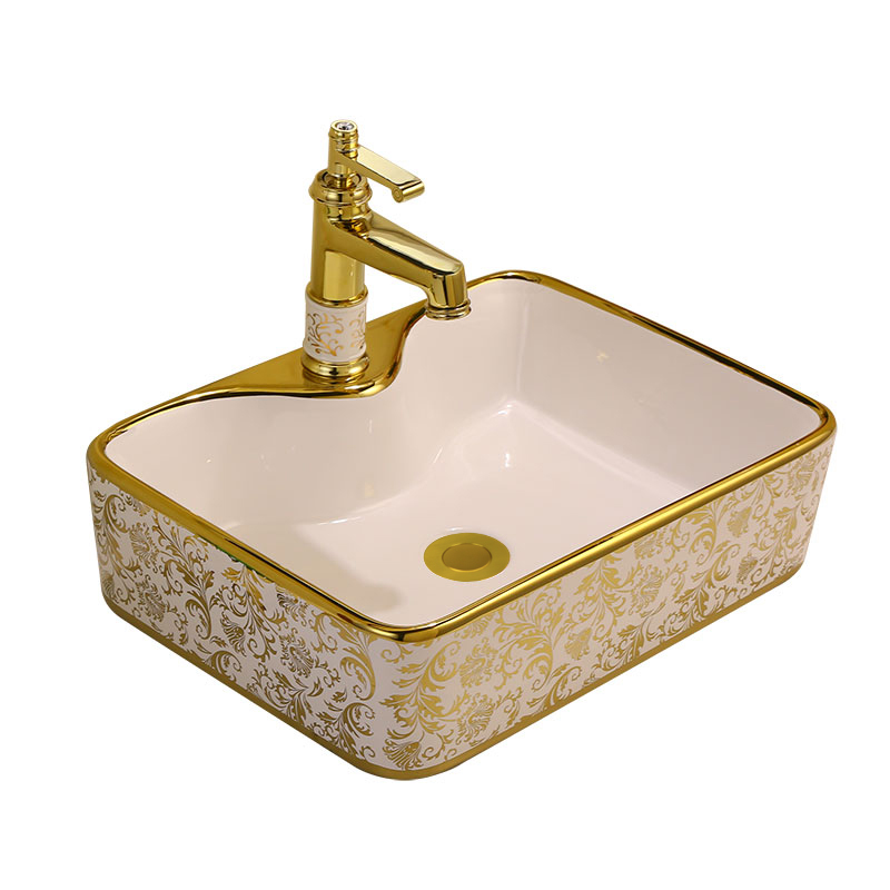 金色欧式陶瓷洗脸盆洗面盆台上盆小号洗手盆洗漱水盆洗脸池洗手池