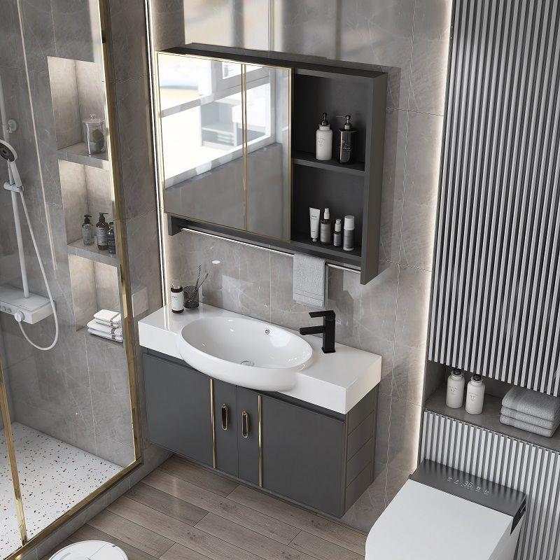 新2023小户型太空铝浴室柜卫生间窄边洗脸盆柜组合一体陶瓷洗漱台
