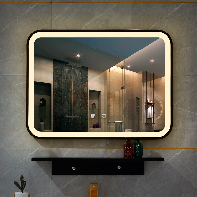 卫生间 LED卫浴镜灯镜防雾洗手间子浴室镜酒店铁艺镜智能北欧边框