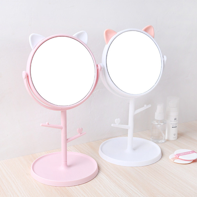 台式多功能梳妆镜桌面公主镜书桌创意放大梳妆台小镜子化妆镜便携