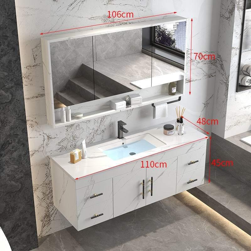 卫生间镜子带置物架一体柜组合简约洗漱台轻奢洗手池洗脸面盆镜柜
