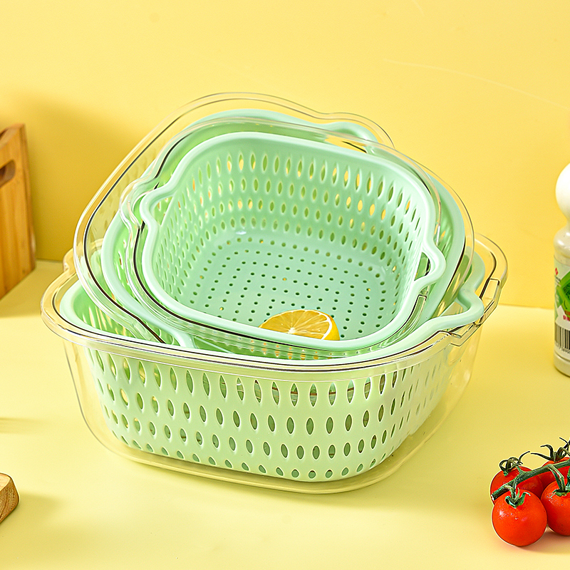 华师傅厨房洗菜盆透明沥水篮家用双层塑料菜篮客厅茶几创意水果盘