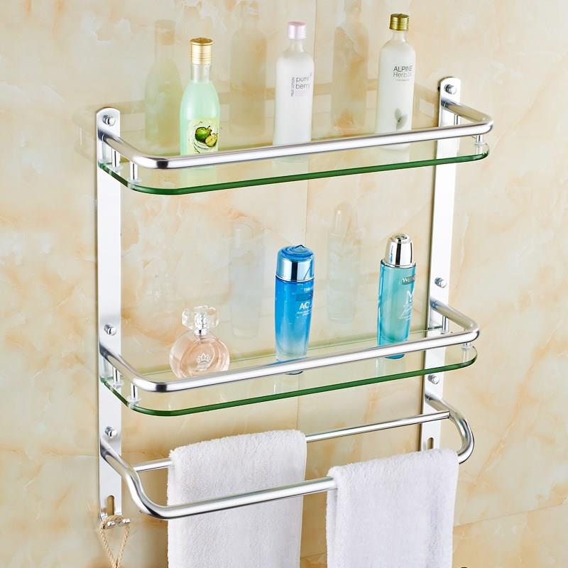 杰沙朗浴室玻璃置物架太空铝毛巾架卫生间置物架壁挂镜前洗漱台架