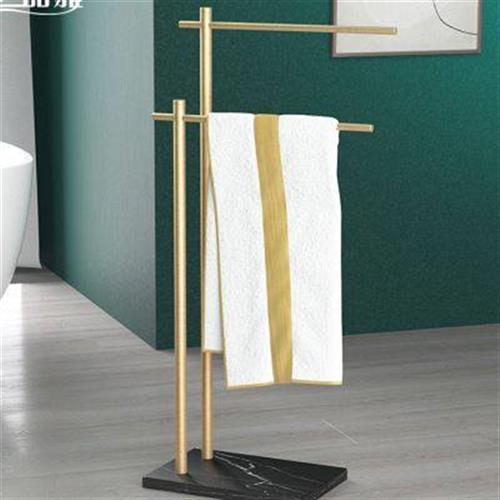 大理石卫生间浴缸边毛巾架落地式浴巾架可移动轻奢浴室置物架金色