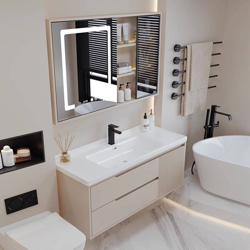 浴室柜组合现代简约卫生间岩板一体陶瓷洗手洗脸盆组合洗漱台智能