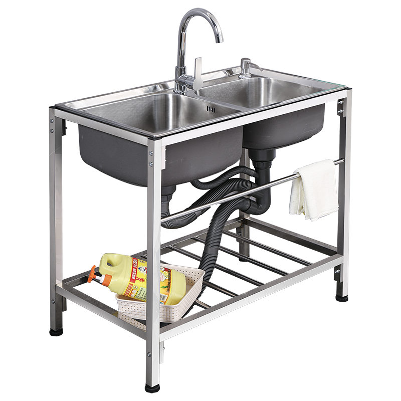 简易厨房水槽不锈钢洗菜盆双槽水池家用洗碗槽带支架洗手盆池架子