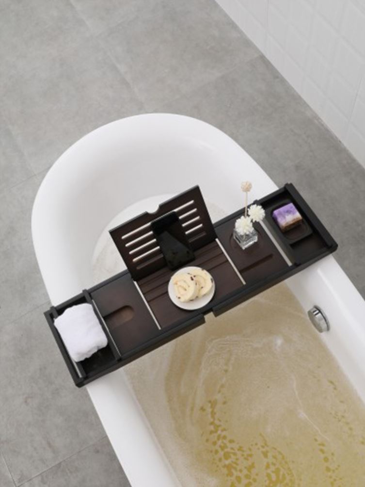 酒店轻奢浴缸架可伸缩浴缸置物架防滑浴缸托盘泡澡架竹木浴缸支架