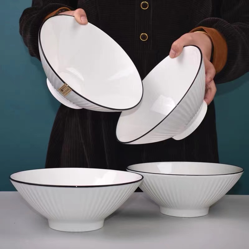 日式4只装斗笠碗陶瓷家用拉面碗8英寸大号面碗泡面碗汤碗ins餐具