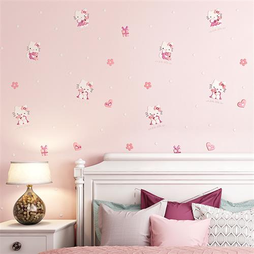 儿童房间墙纸可爱卡通粉色女孩公主卧室装饰环保无甲醛背景墙壁纸