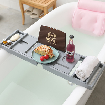 新款浴缸架伸缩防滑欧式多功能泡澡手机架子置物板棕色浴缸置物架
