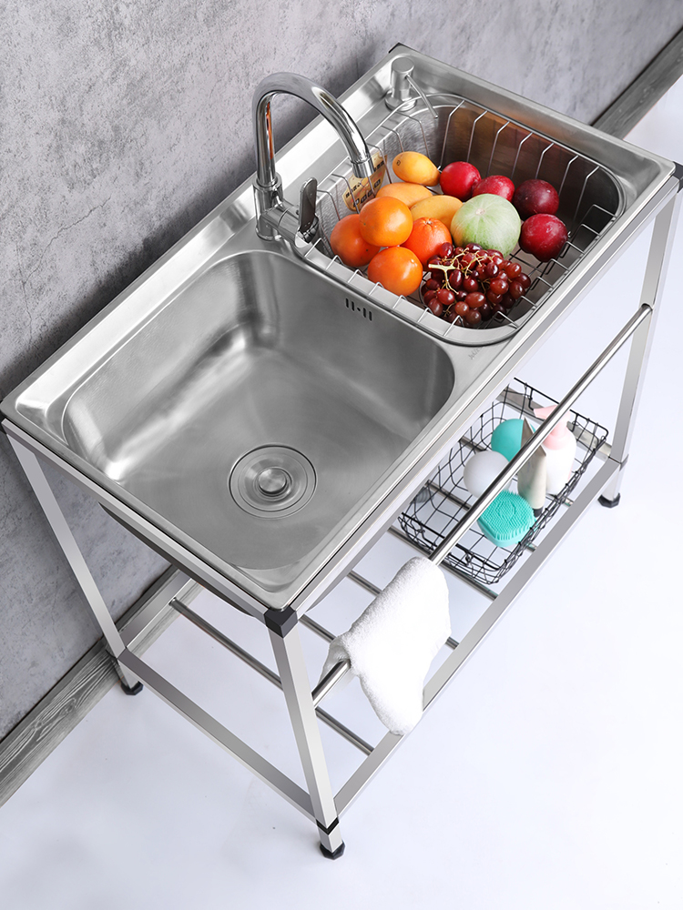 家用一体带单槽加厚水池厨房不锈钢水槽简易支架洗菜盆双槽洗手盆