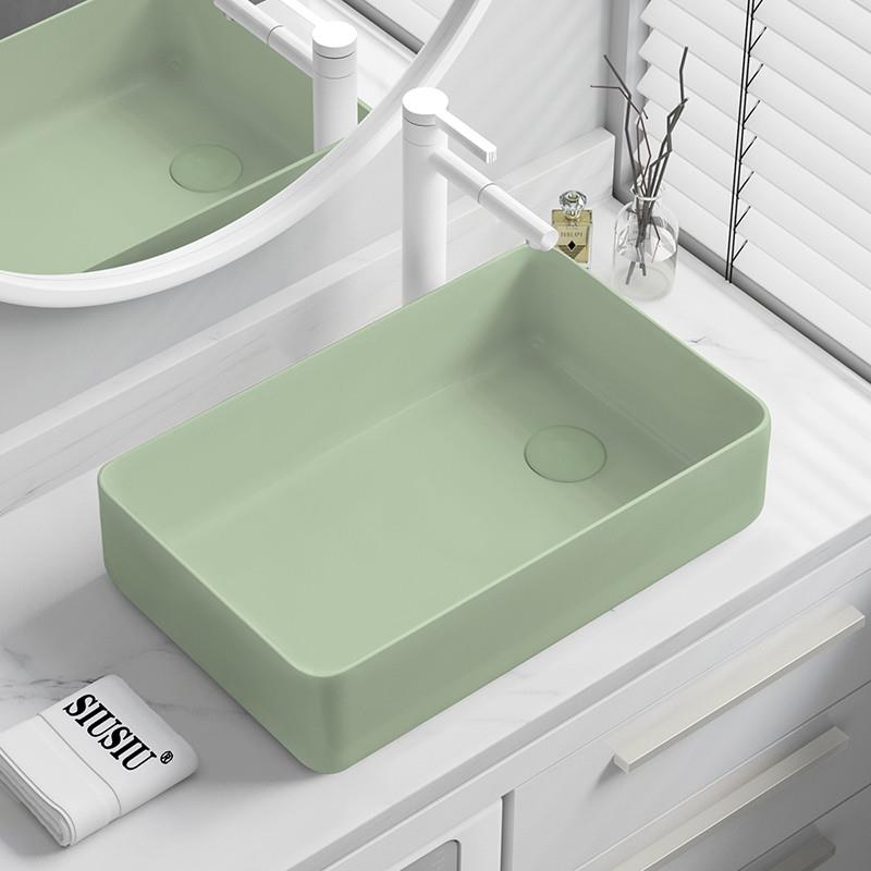 果绿色简约台O上盆左右侧边下水侧排洗衣机阳台偏口陶瓷方形洗手