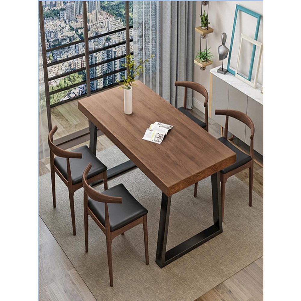 北欧现代家用餐桌椅组合饭桌铁艺实木餐桌休闲咖啡桌家用小户型桌