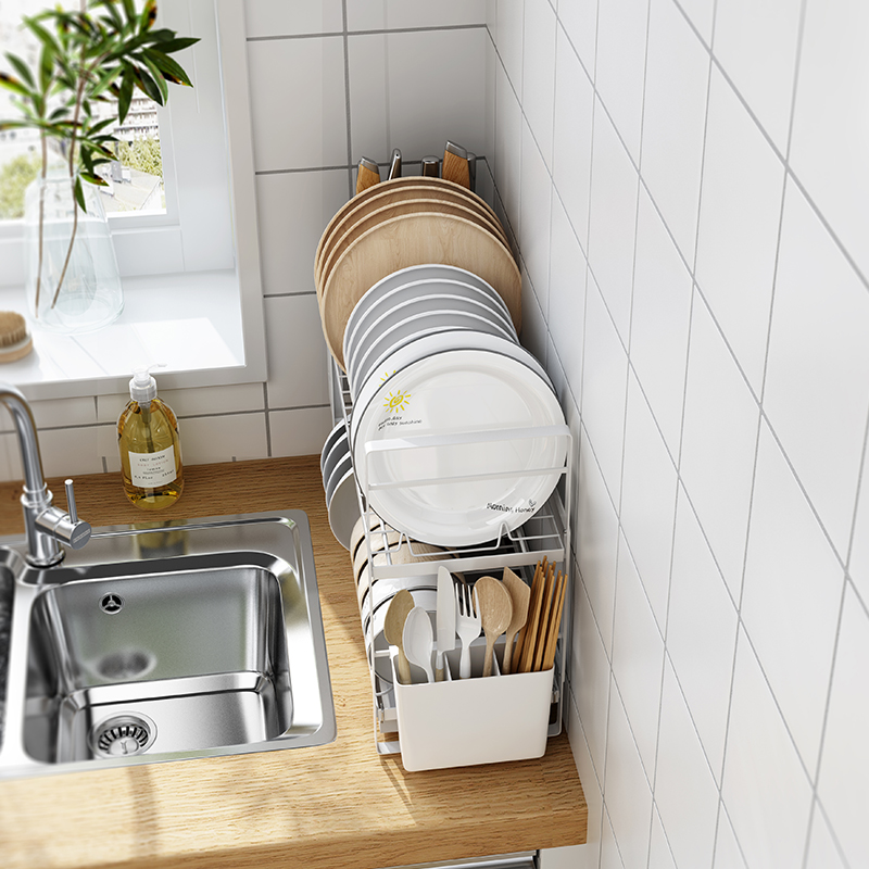 新款厨房放碗沥水架碗碟置物窄碗架晾碗筷碗盘盒水槽收纳篮台式