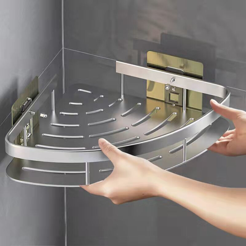 浴室收纳置物架太空铝三角卫生间厕所壁挂打孔式洗澡间卫浴免打孔