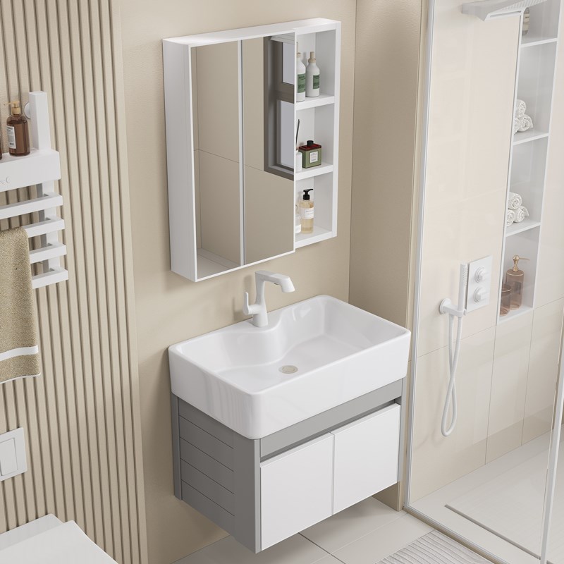 卫生间铝合金洗手洗脸盆柜组合太空铝浴室柜陶瓷一体盆洗手台小型