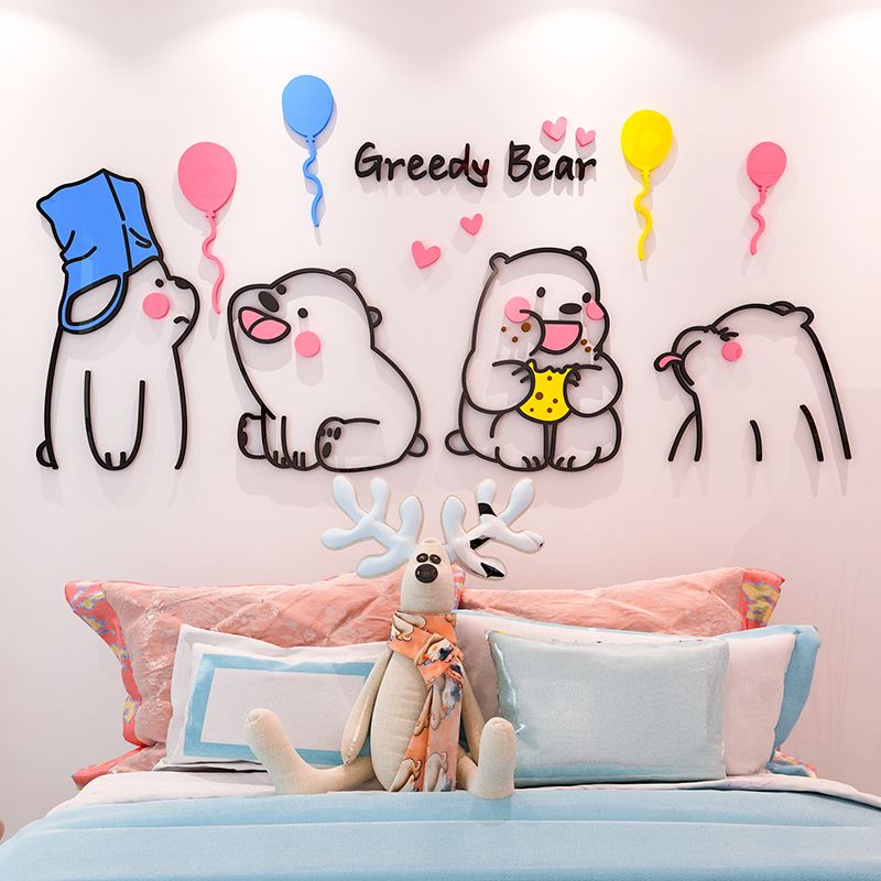 小熊亚克力3d立体墙贴画客厅卧室床头温馨儿童房卡通布置贴纸装饰
