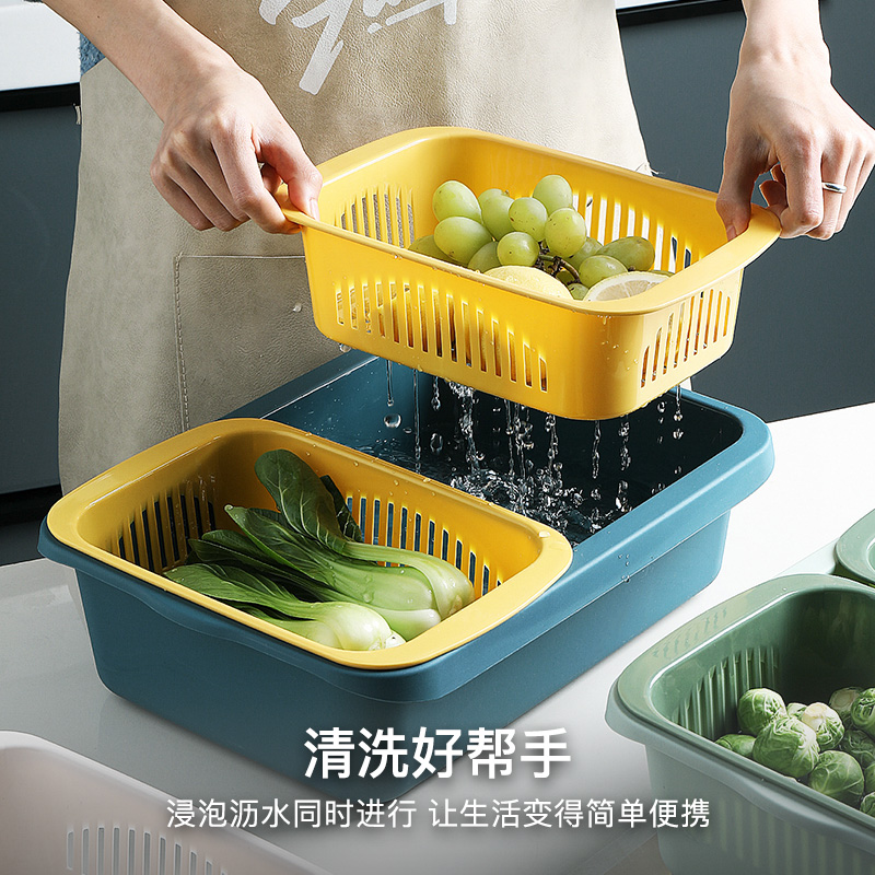 家用大沥水篮多功能厨房双层洗菜盆大号水槽水果篮蔬菜瓜果分格篮