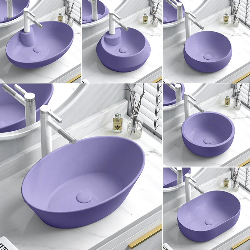 紫色台上盆陶瓷圆形洗手盆洗脸盆小尺寸阳台单盆洗漱台盆家用面盆