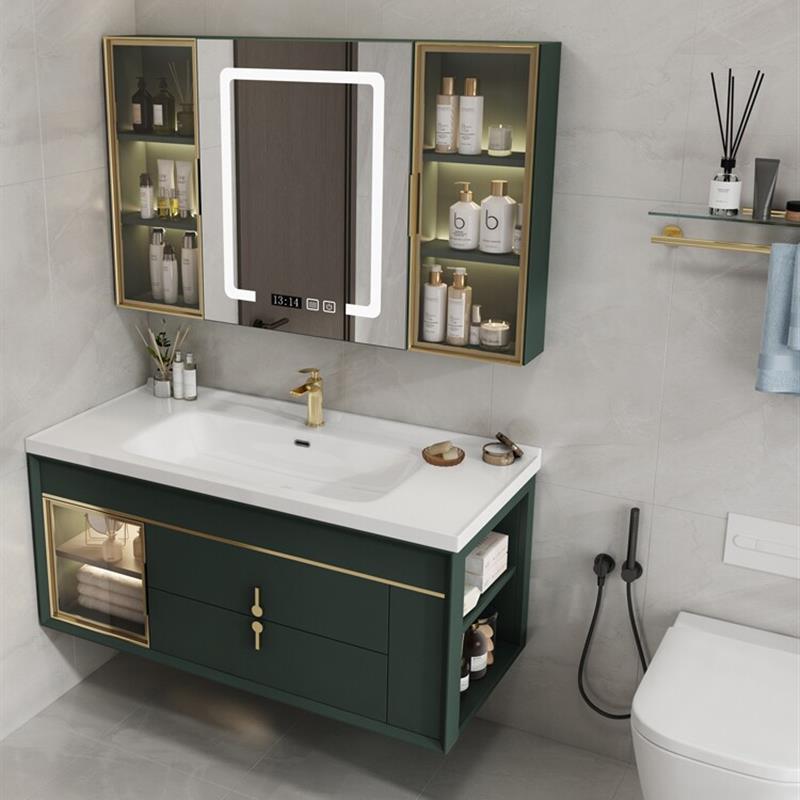 浴室柜组合一体陶瓷盆洗漱台卫生间洗脸洗手盆柜橡木智能收纳镜柜