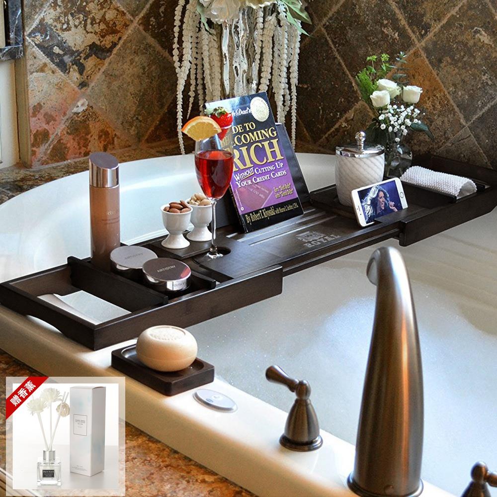 浴缸架伸缩防滑欧式浴盆泡澡手机架浴桶置物板棕色轻奢浴缸置物架