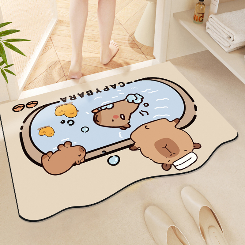 卡皮巴拉硅藻泥浴室地垫吸水垫卫生间卫浴门口防滑脚垫厕所垫地毯