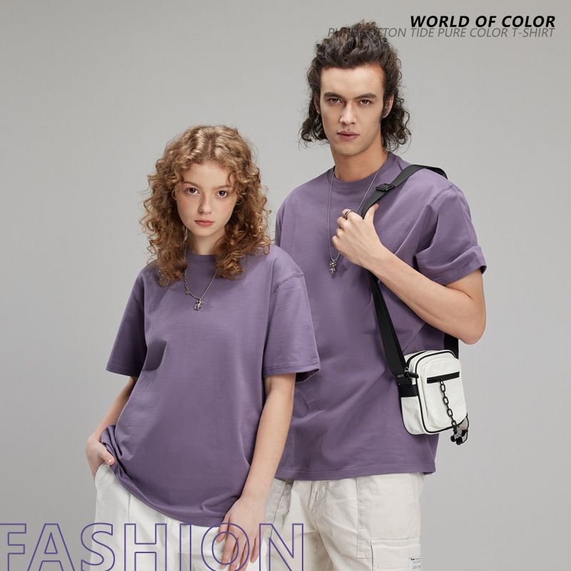 重磅270克新疆棉纯色T恤夏季透气宽松短袖圆领男女广告班服工作服