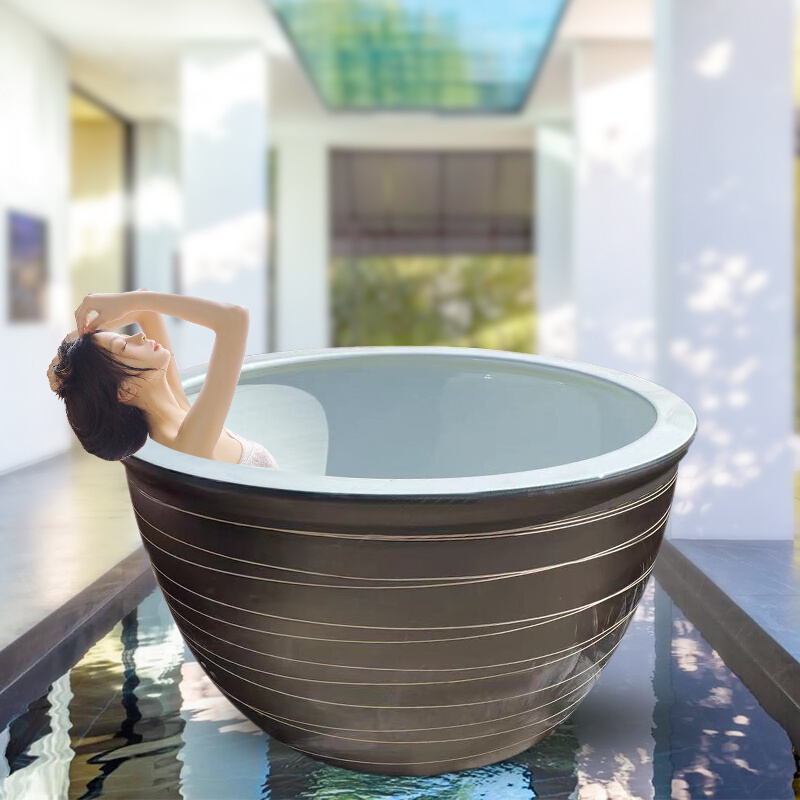 艺术泡澡缸浴场洗澡缸陶瓷加大成人圆形中式浴缸加厚1.2米沐浴缸