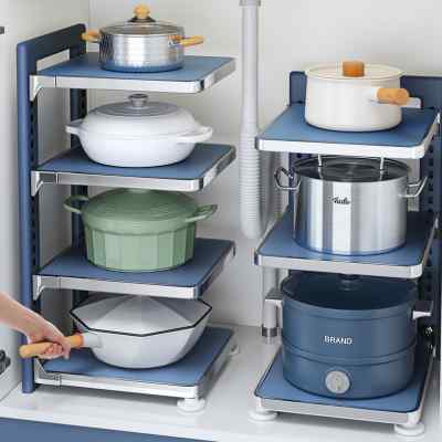 厨房置物架家用柜子分层升级板放锅架下水槽橱柜内多层锅具收纳架