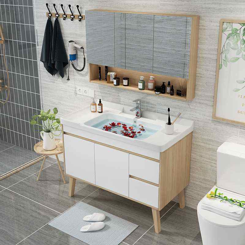 新品。北欧实木浴室柜组合简约落地式洗手盆洗脸池洗漱台盆柜卫生
