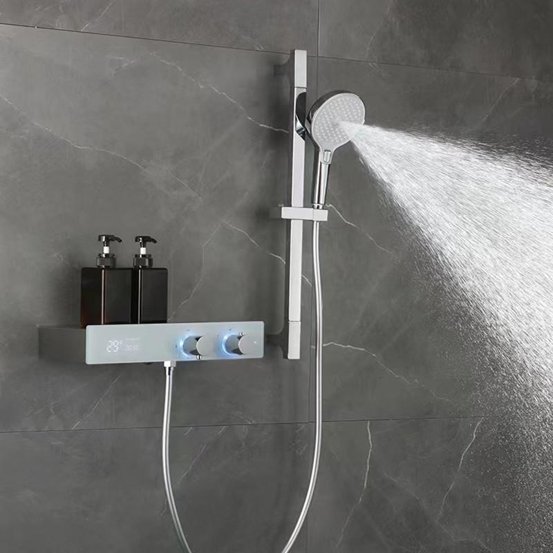 智能数显浴室淋浴花洒挂墙式简易浴缸置物架淋浴恒温花洒套装