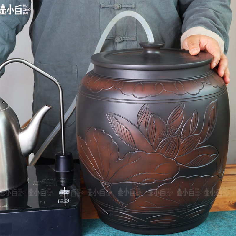 建水紫陶老式陶瓷大水缸家用茶道水用抽水缸水桶净水桶茶台泡茶储