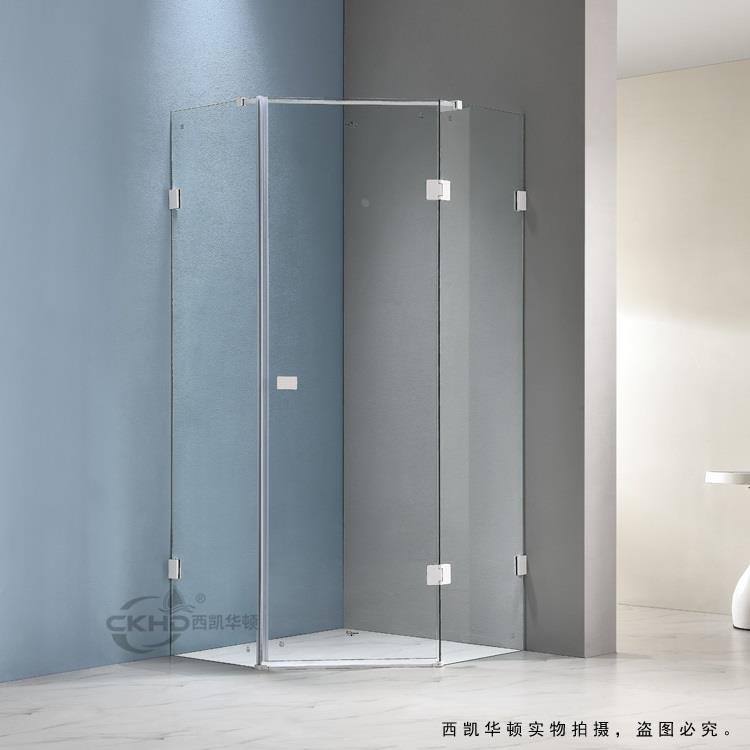 不锈钢淋浴房整体浴室隔断冲淋房极简白色无框玻璃门钻石形平开门