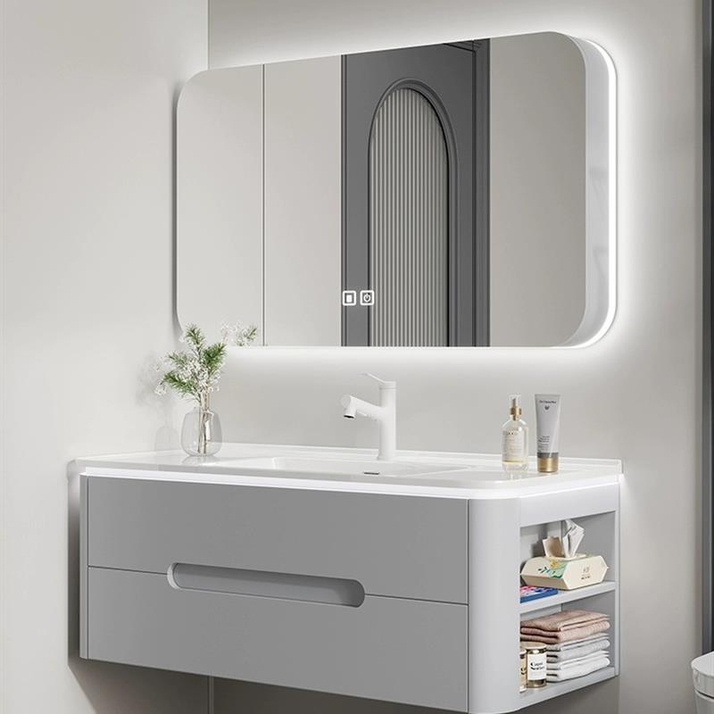 定制智能镜柜橡木浴室柜陶瓷一体盆卫生间洗漱台洗手洗脸盆柜组合