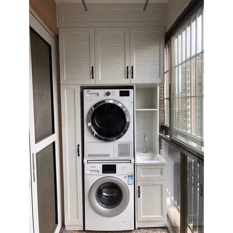 定制铝合金阳台柜一体储物双洗衣机吊柜组合水龙头石英石洗手台盆